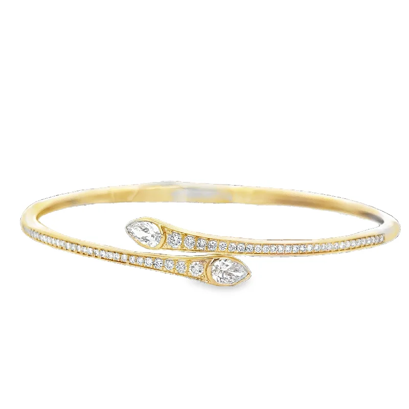 Vintage Diamond Bangles-Pear Cut Diamond Bangle Bracelet in Yellow Gold