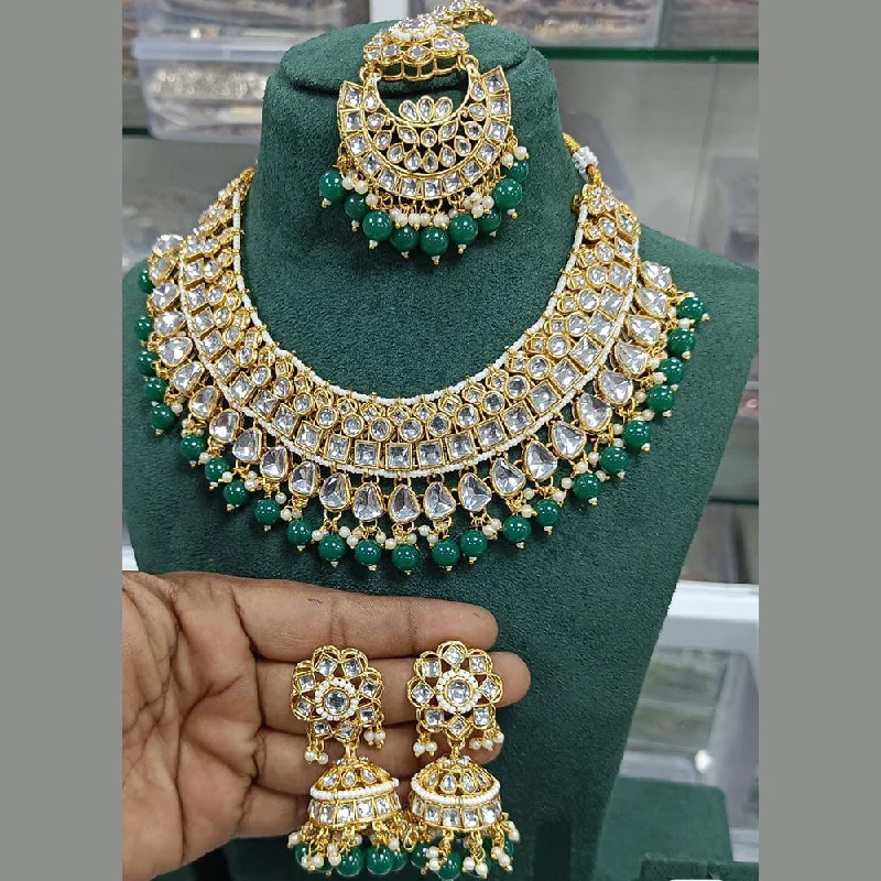 Classy Silver Necklace-Rani Sati Jewels Gold Plated Kundan Stone And Pearls Necklace Set