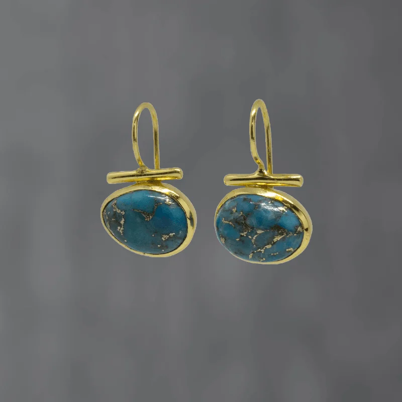 Vintage Crystal Earrings-Gold and Copper Turquoise Bar Earrings