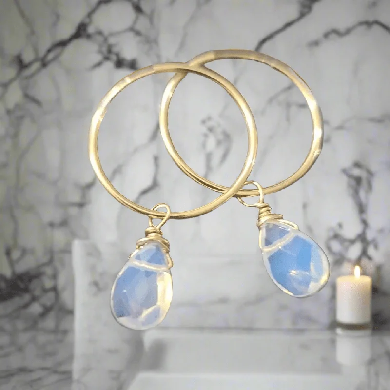 Gemstone Tassel Earrings-Opalite Hoop Earrings