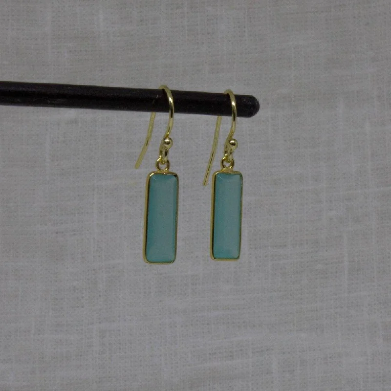 Diamond Heart Earrings-18ct Gold Vermeil Faceted Aqua Chalcedony Drop Earrings