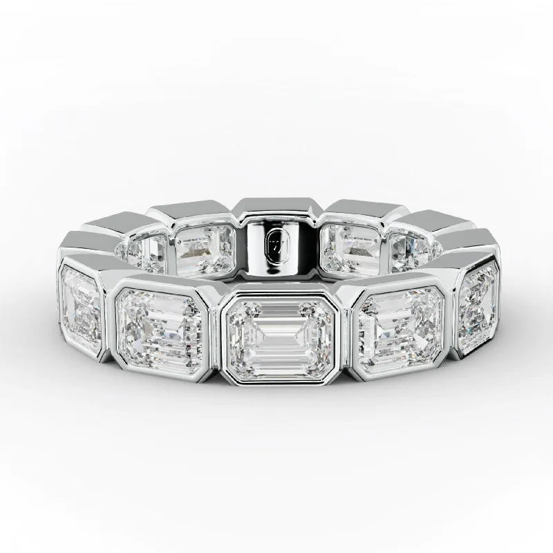 Gold Eternity Ring-4.0 Carat East West Emerald Cut Bezel Set Diamond Eternity Band