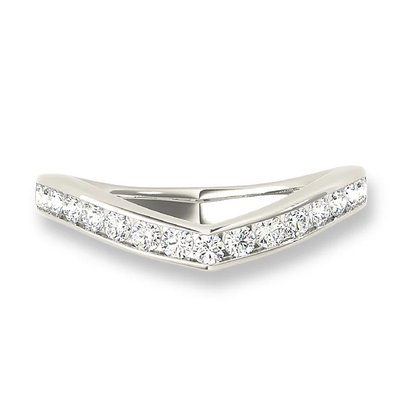 Unique Gold Wedding Ring-Channel Set Diamond Curved Band