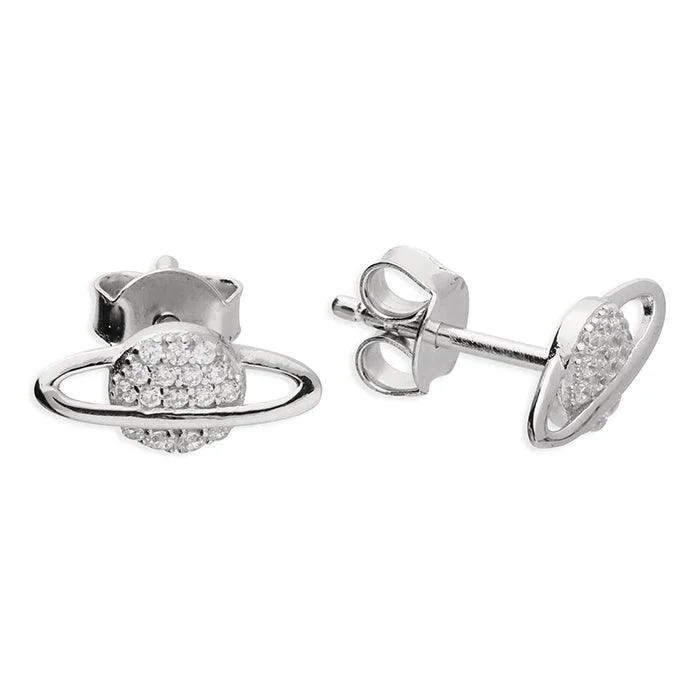 Custom Design Earrings-Sterling Silver Cubic Zirconia Satellite Stud Earrings