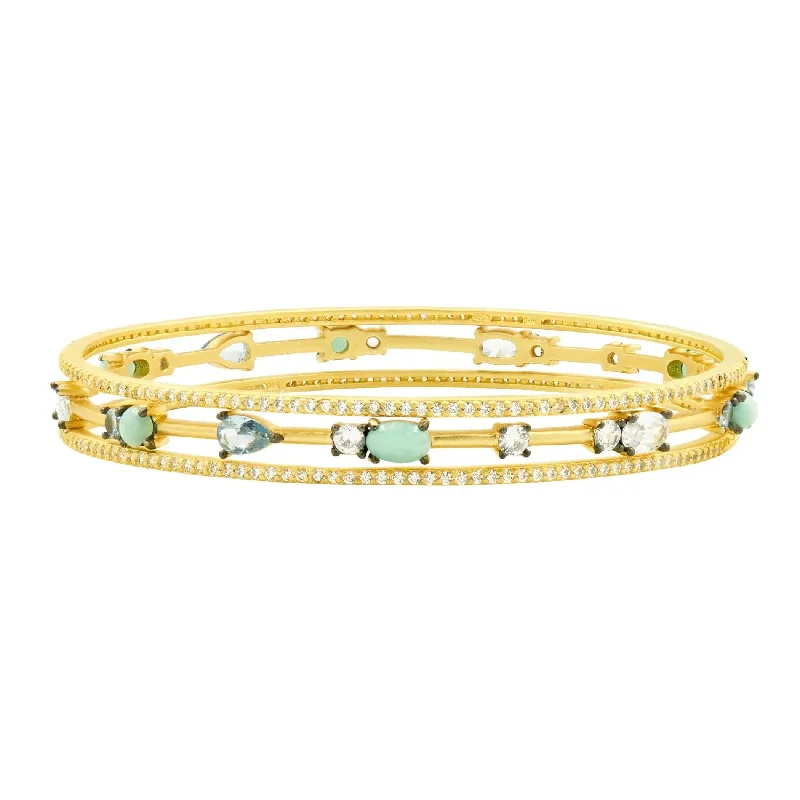 Multi-Color Wedding Bangles-Touch of Turquoise 3 Stack Slide On Bangles