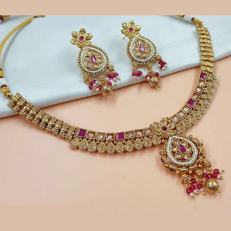 Silver Chain Necklace-Padmawati Bangles Gold Plated Crystal Stone And Pearls Necklace Set