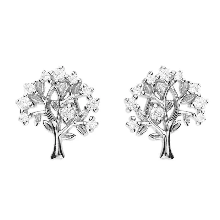 Double Hoop Earrings-Cubic Zirconia Tree of Life Stud Earrings