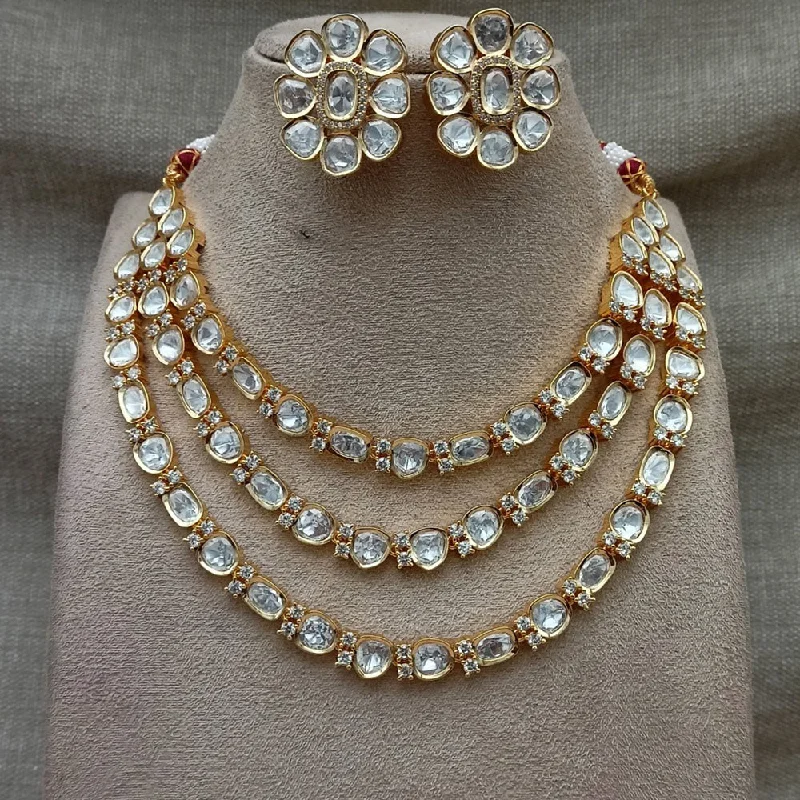 Chunky Bead Necklace-Amoliya Jewels Gold Plated Polki Kundan Stone Necklace Set