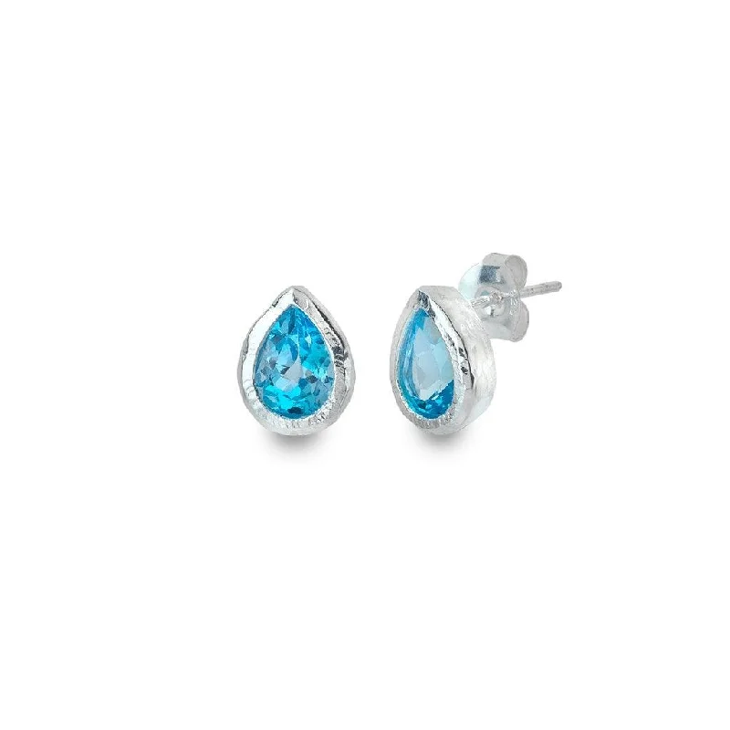 Trendy Ear Jackets-Sea Gems Blue Topaz Ocean Droplet Stud Earrings