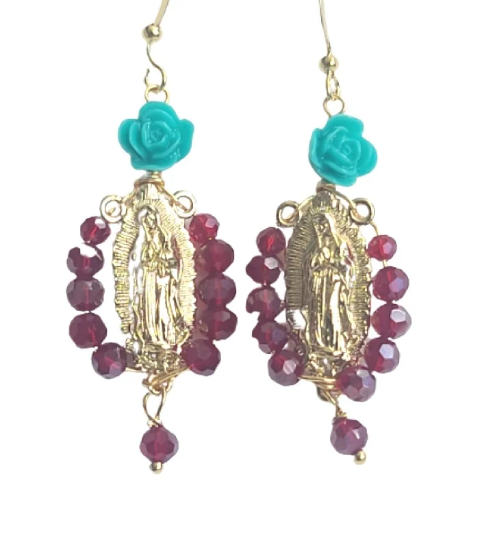 Elegant Sapphire Earrings-Virgen de Guadalupe Rosary Earrings