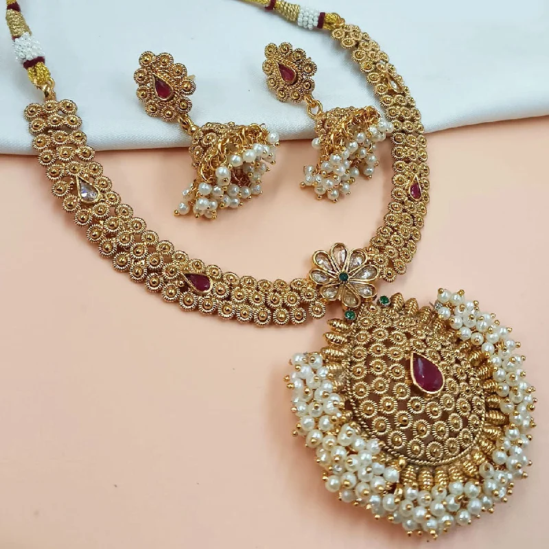 Layered Pendant Necklace-Padmawati Bangles Gold Plated Crystal Stone And Pearls Necklace Set