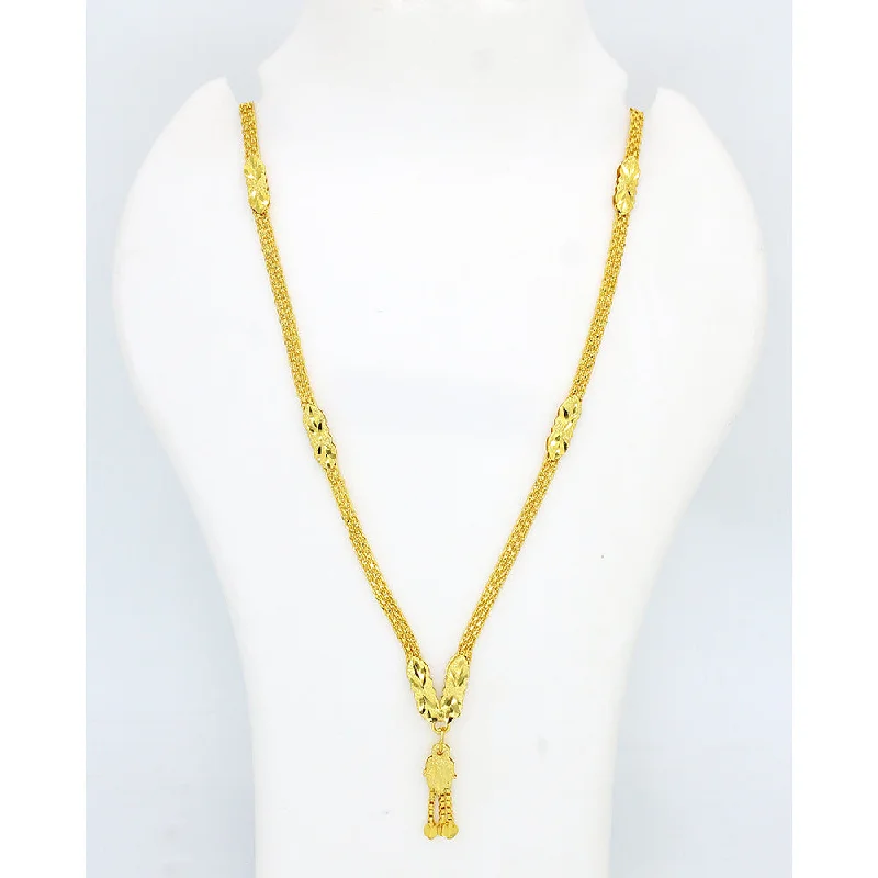 Gemstone Drop Necklace-Mahavir Forming Look Gold Plated Long Necklace