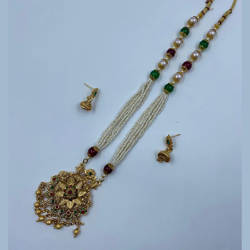 Custom Birthstone Jewelry Necklace-The Fashion Jewels Gold Plated Pota Stone And Pearl Long Necklace Set