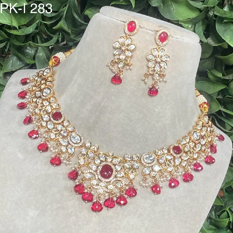 Custom Crystal Necklace-Amoliya Jewels Gold Plated Polki Kundan Stone And Pearls Necklace Set