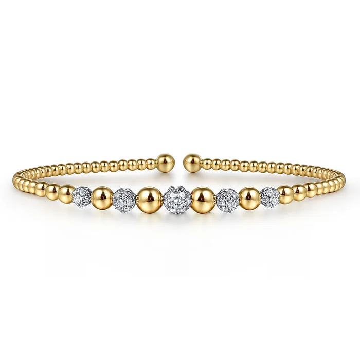 Traditional Beaded Bangles-14K Yellow-White Gold Bujukan Diamond Stations Bangle