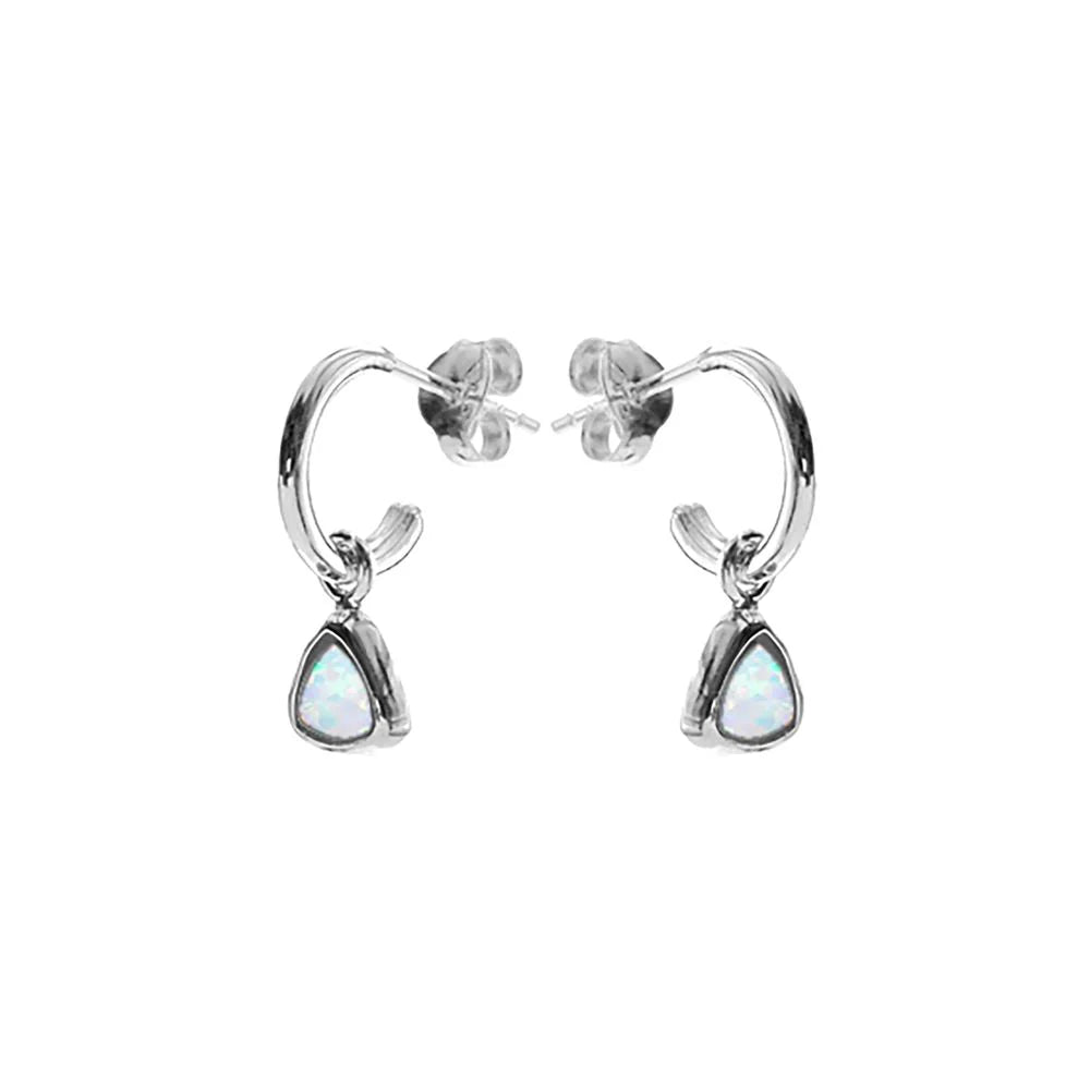 Statement Chandelier Earrings-Sterling Silver White Opal Trillion-Cut Stud Hoop Earrings