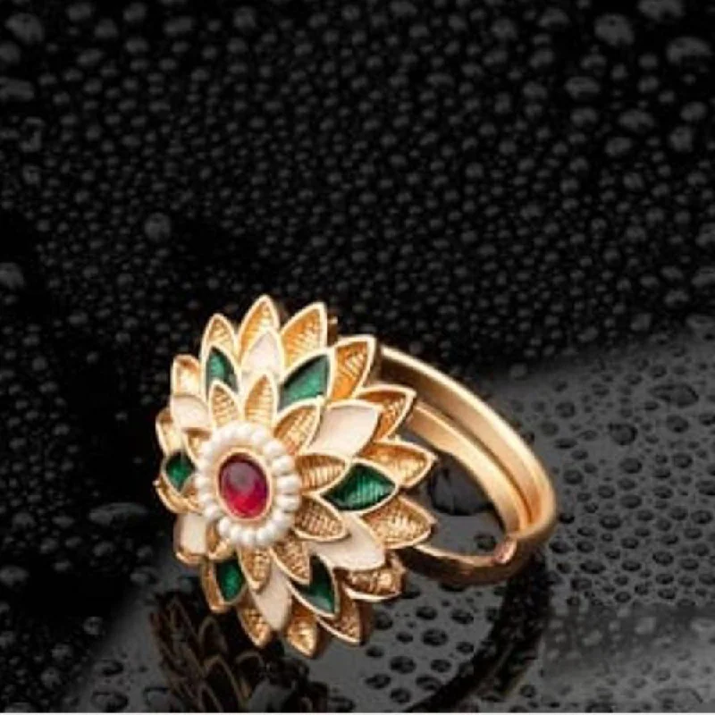 Chic Silver Cocktail Ring-ChicCharm Jewellery Brass Gold Plated Synthetic Stone And Meenakari Rings