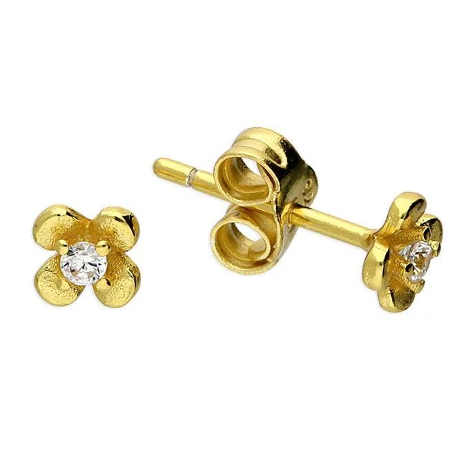 Elegant Sapphire Earrings-14ct Gold Vermeil and Silver Flower Stud Earrings with Cubic Zirconia