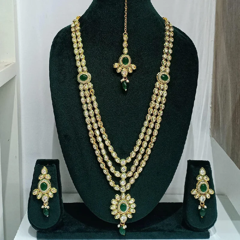 Crystal Pendant Necklace-Rani Sati Jewels Gold Plated Austrian Stone Long Necklace Set