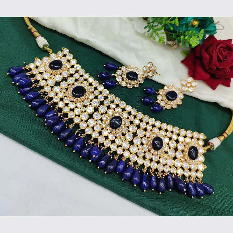 Modern Silver Necklace-Akruti Collection Gold Plated  Polki Kundan And Beads Choker Necklace Set