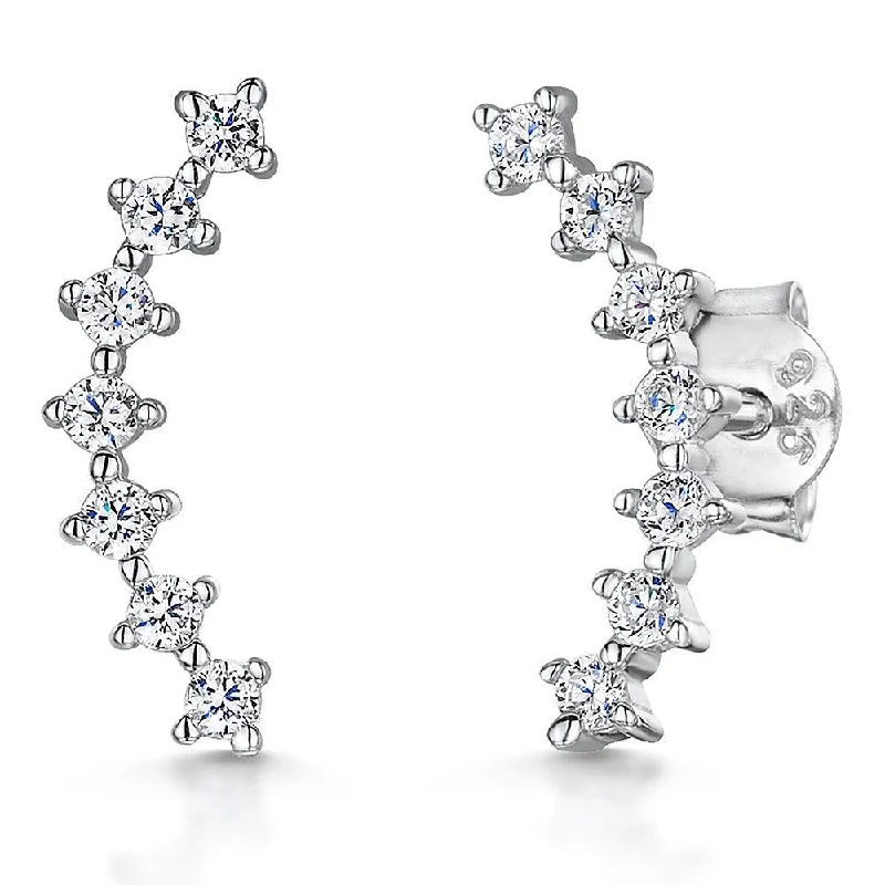 Vintage Inspired Earrings-Jools Sterling Silver Cubic Zirconia Ear Climbers