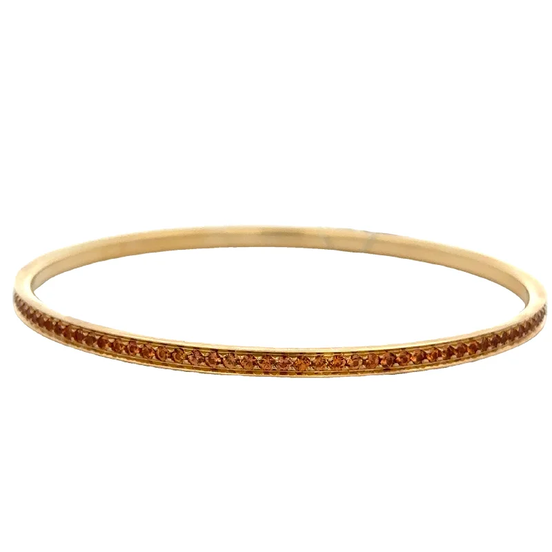 Silver Bangle with Diamond-Orange Sapphire Bangle Bracelet in 18k Yellow Gold