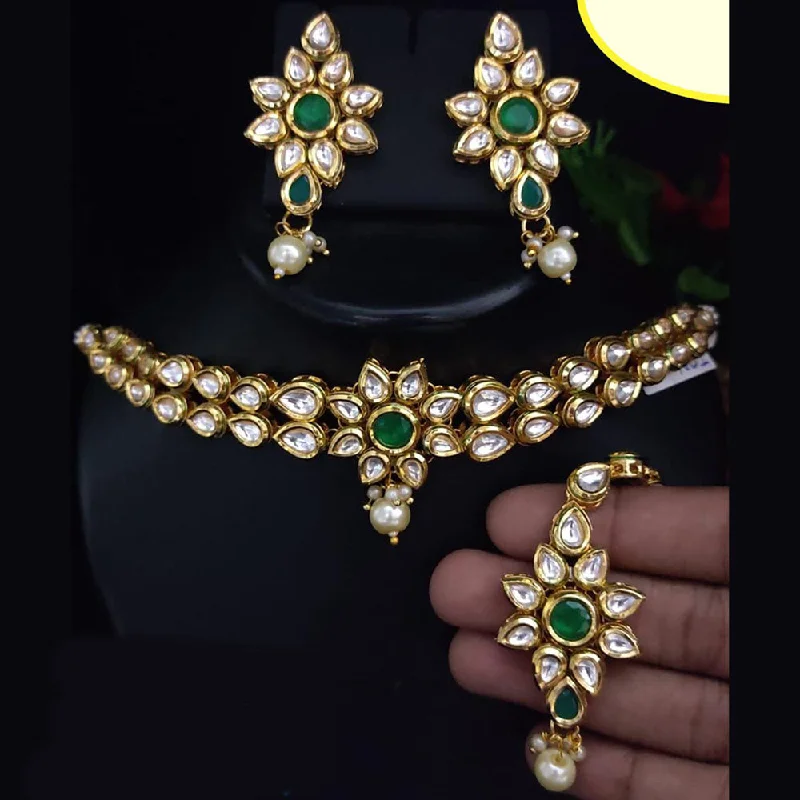 Rose Gold Chain Necklace-FS Collection Gold Plated Kundan Stone Choker Necklace Set