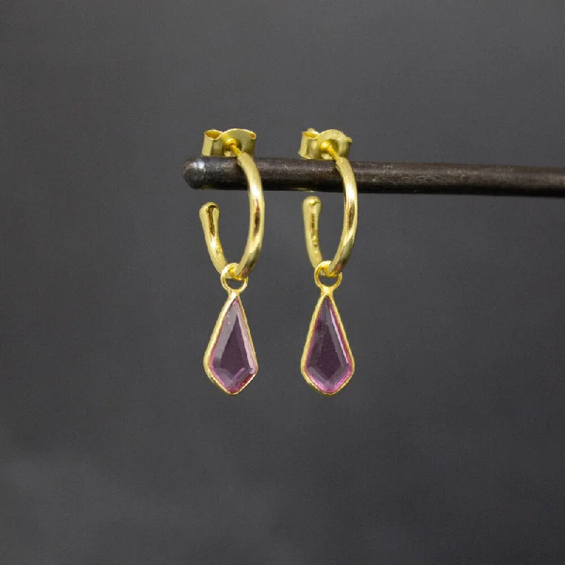 Casual Silver Earrings-18ct Gold Vermeil Pink Quartz Hoop Earrings