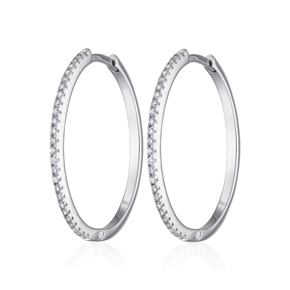 Chic Ear Cuffs-Scream Pretty Silver Slim Sparkling Hoop Earrings