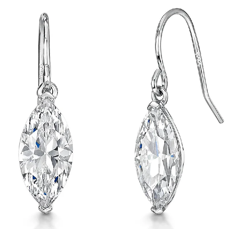 Gold Diamond Stud Earrings-Jools Sterling Silver Large Marquise Drop Earrings