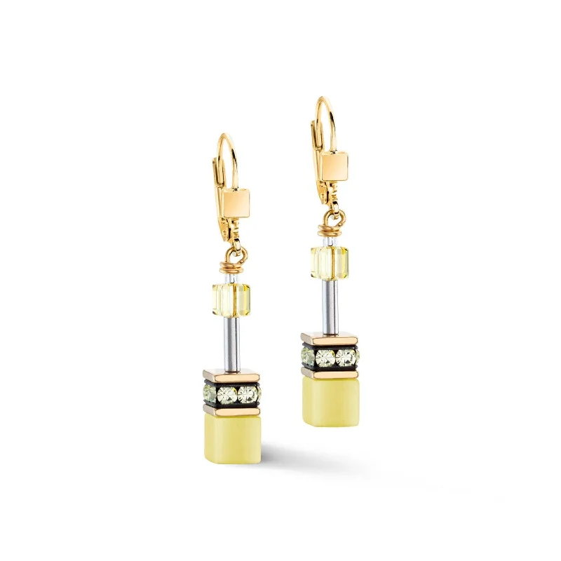 Textured Gold Earrings-Coeur De Lion GeoCUBE® Iconic Mono Light Yellow Earrings