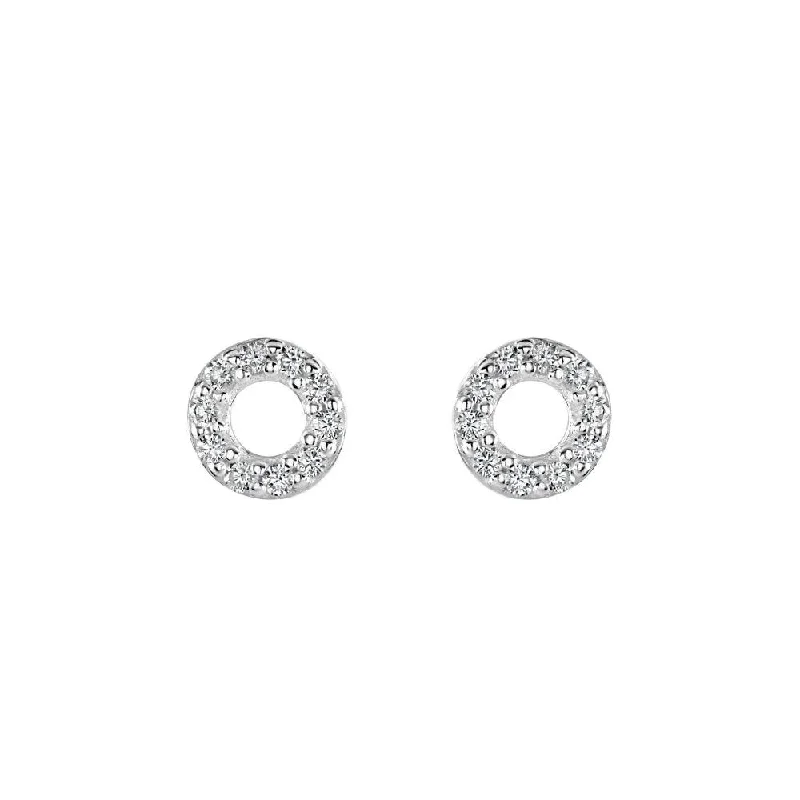 Silver Stud Earrings-CZ Mini Open Circle Stud Earrings