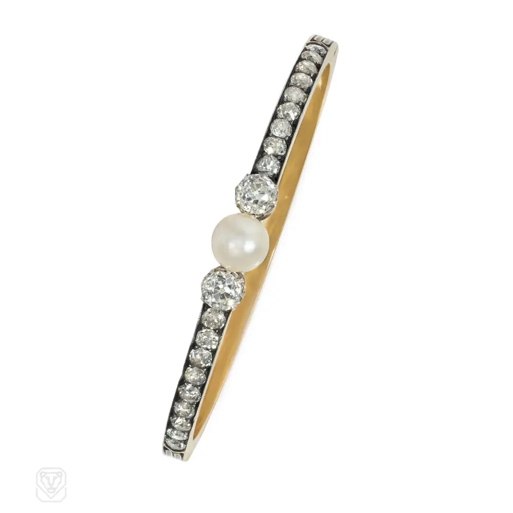 Multicolor Bangle Bracelet-French antique pearl and diamond bangle bracelet