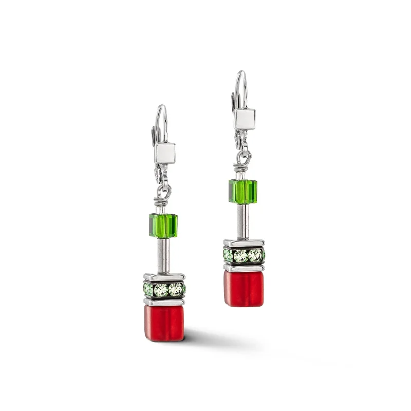 Abstract Shape Earrings-Coeur De Lion GeoCUBE® Iconic Red Green Earrings