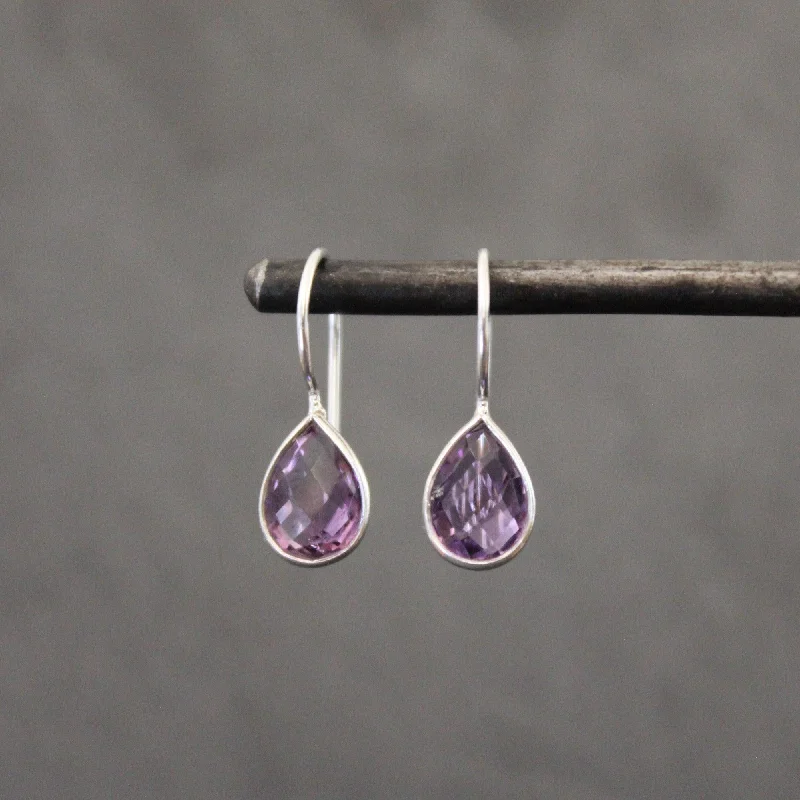 Elegant Crystal Earrings-Sterling Silver Amethyst Teardrop Earrings