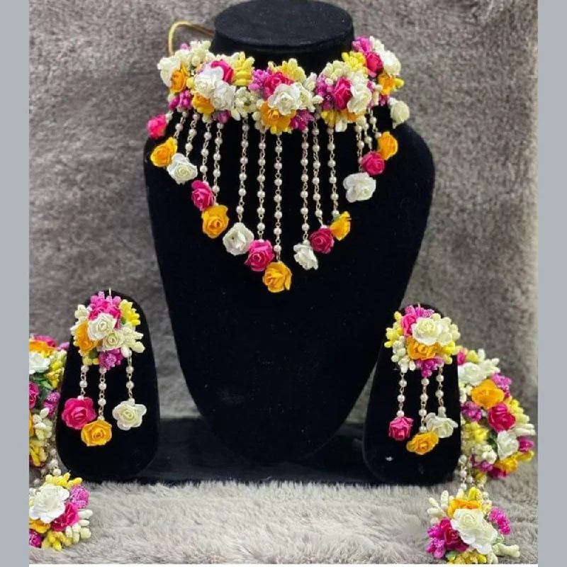 Layered Gemstone Necklace-Akruti Collection Floral Jewellery Necklace Set