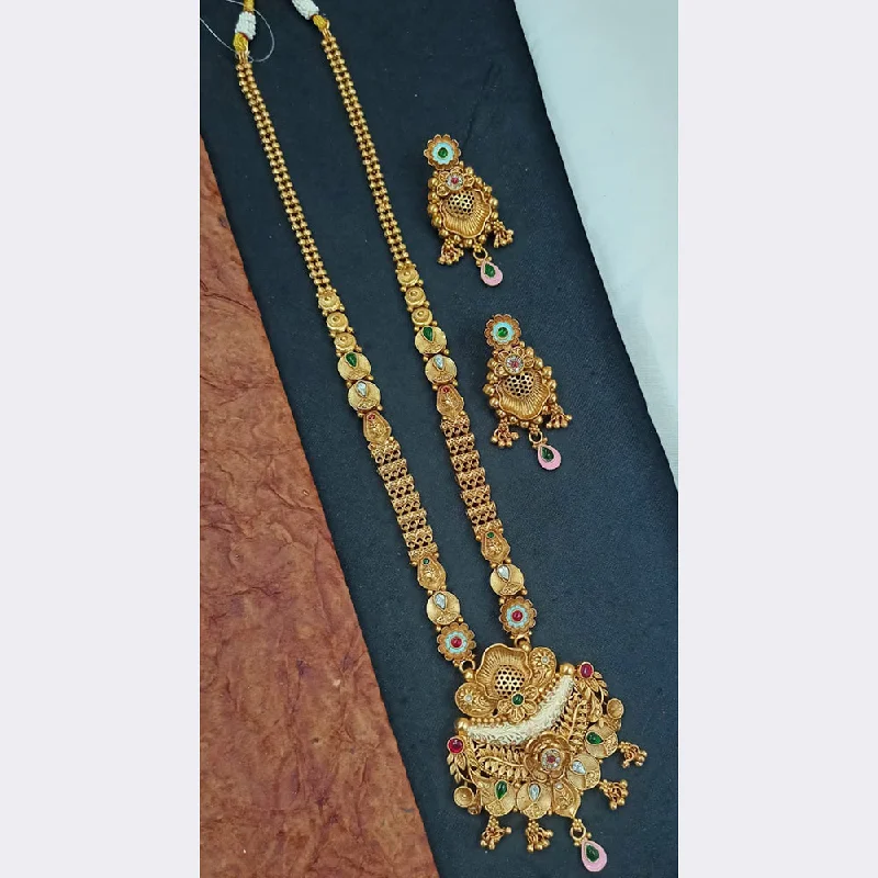 Wedding Pearl Necklace-Padmawati Bangles Gold Plated Pota Stone And Meenakari Long Necklace Set