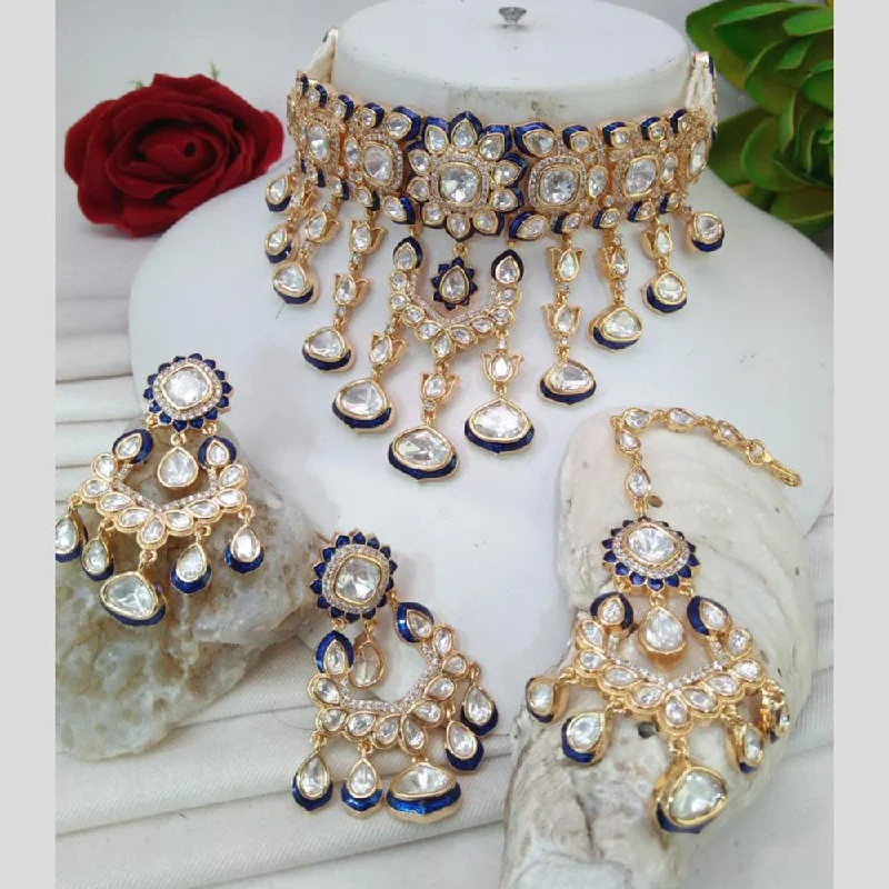 Elegant Crystal Necklace-Everlasting Quality Jewels Gold Plated Polki Kundan Choker Necklace Set