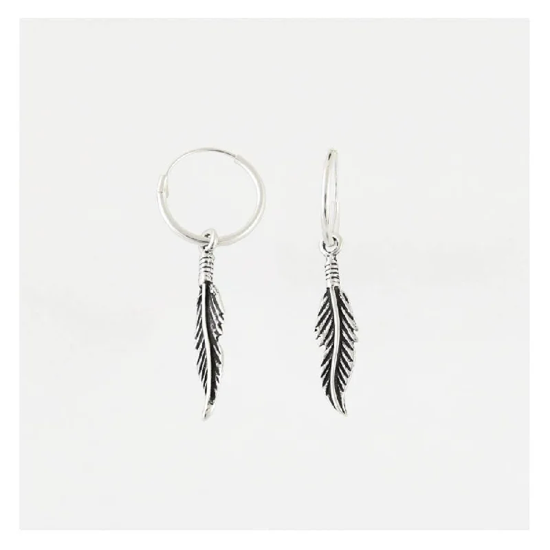 Textured Gold Earrings-Kingsley Ryan Sterling Silver Dangly Feather Hoops