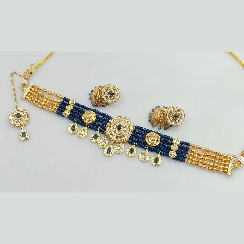 Gold Bangle Necklace-Rani Sati Jewels Gold Plated Kundan Stone And Pearls Choker Necklace Set