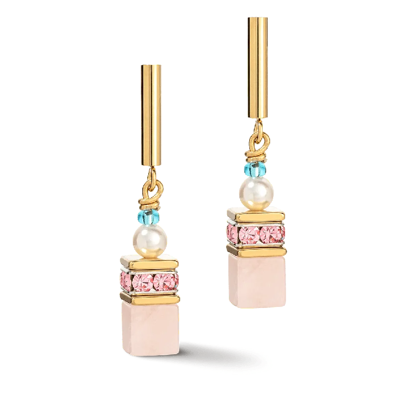 Customizable Hoop Earrings-Coeur de Lion Pastel GeoCUBE® and Precious Pearls Fusion Earrings