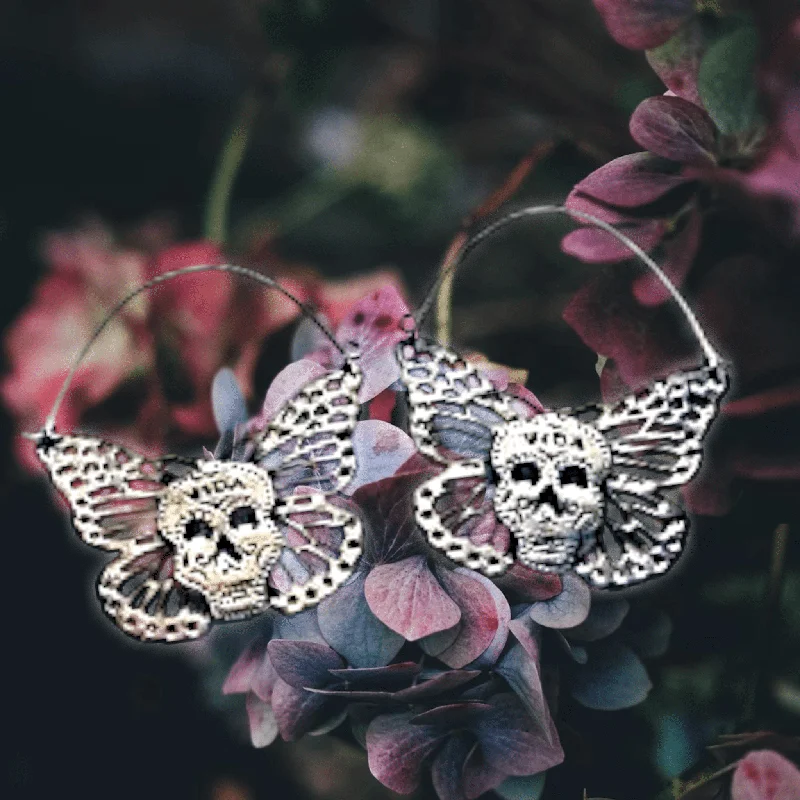 Gold and Pearl Earrings-Dia de Los Muertos Butterfly Arracada Earrings