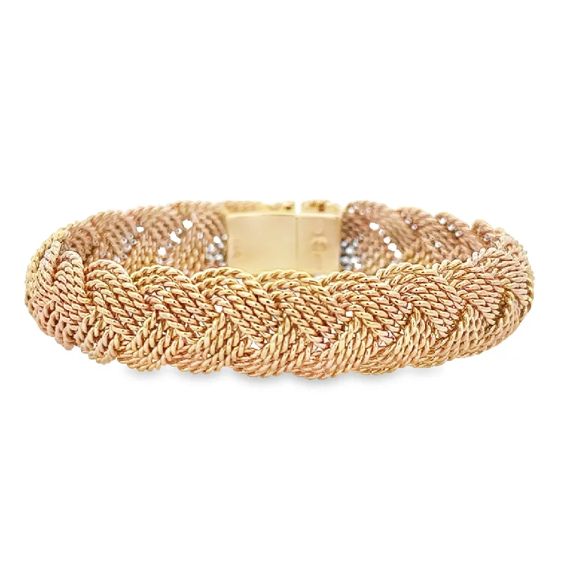 Floral Gold Bangles-Woven Rope Style Bangle in Yellow Gold