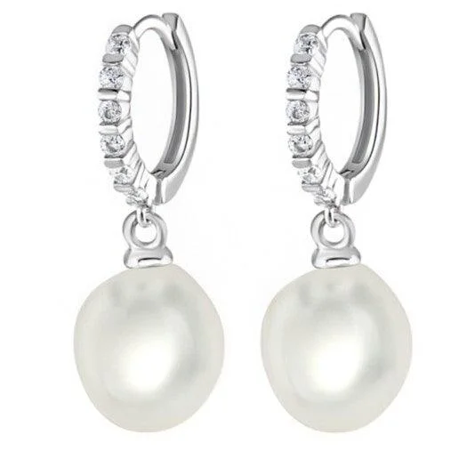 Delicate Diamond Earrings-Sterling Silver Baroque Pearl Huggie Earrings