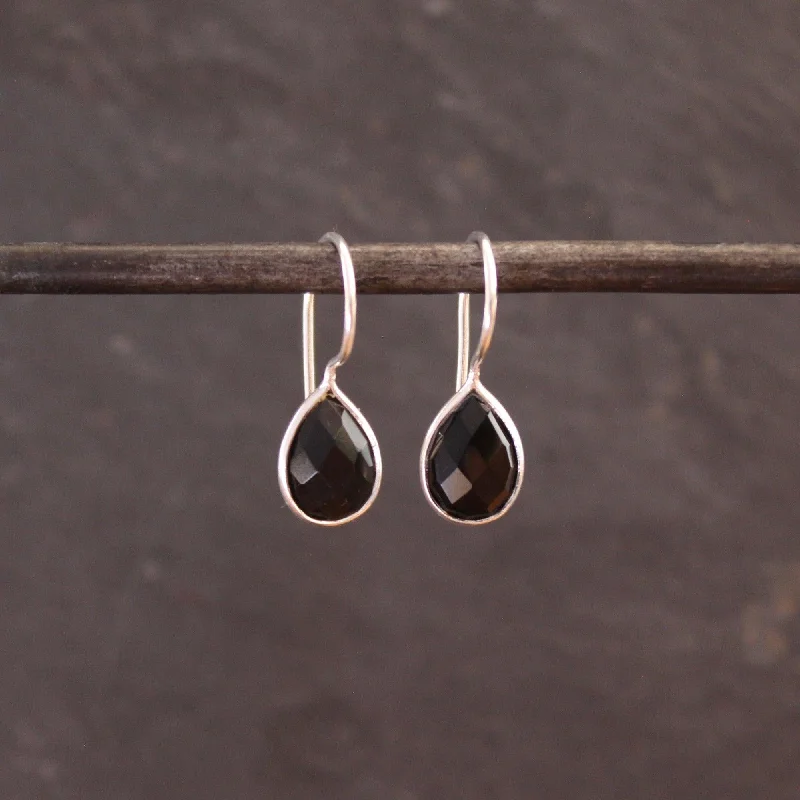 CZ Stud Earrings-Black Onyx Teardrop Earrings