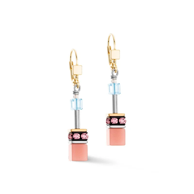 Colorful Hoop Earrings-Coeur De Lion GeoCUBE® Iconic Aqua-Apricot Earrings