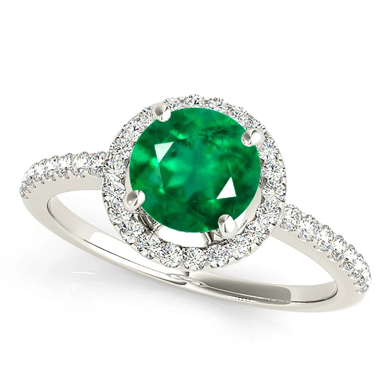 Custom Engagement Ring Set-2.00 ct. Genuine Emerald Ring With 0.35 ctw. Delicate Diamond Halo, Classic Thin Diamond Band