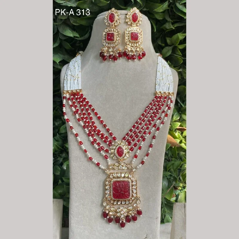 Silver Pendant Necklace-Amoliya Jewels Gold Plated Polki Kundan Stone And Pearls Necklace Set