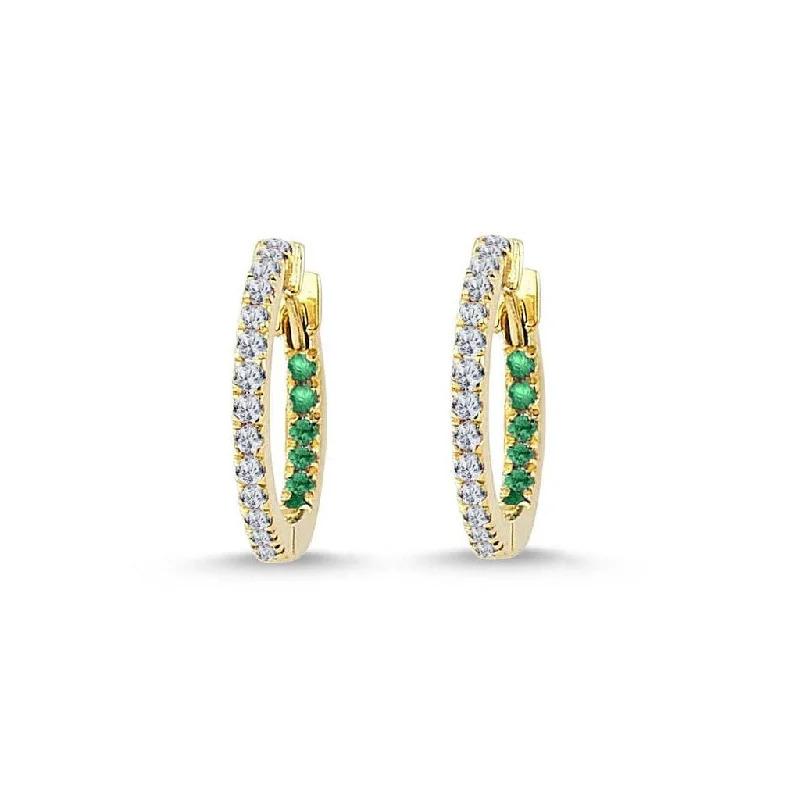 Gold and Silver Earrings-GFG Jewellery Claire Diamond and Emerald Huggie Hoops - 18ct Gold