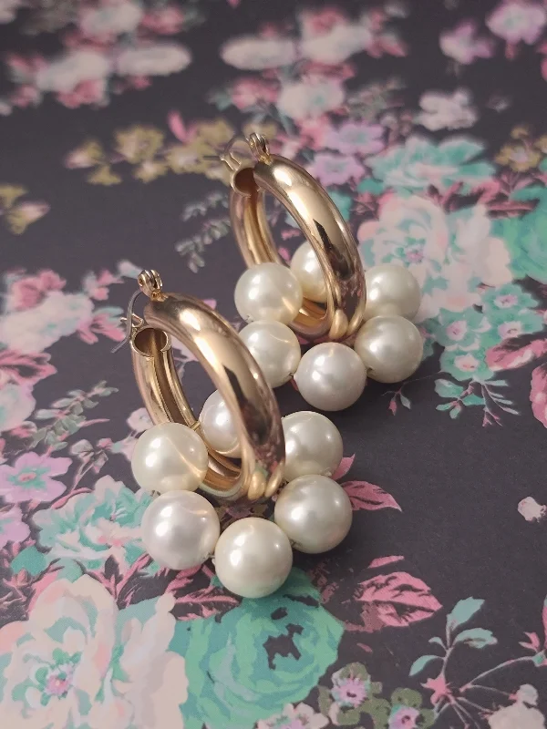 Handmade Earrings-Pearl Huggie Hoop Earrings